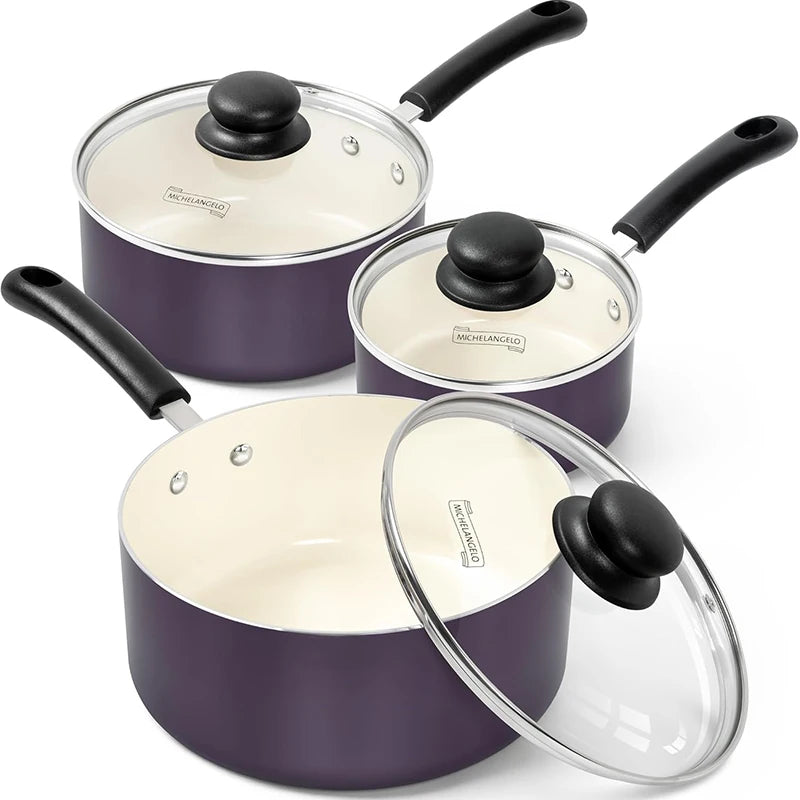 Nonstick Sauce Pan Set with Lid Ceramic Coating Small Saucepan