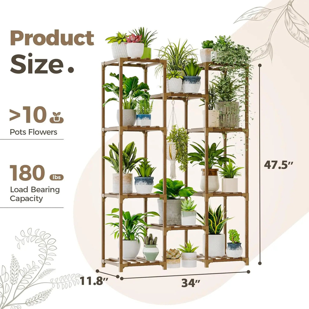 Large Wooden Plant Stand with 10 Shelves for Indoor Outdoor Decor