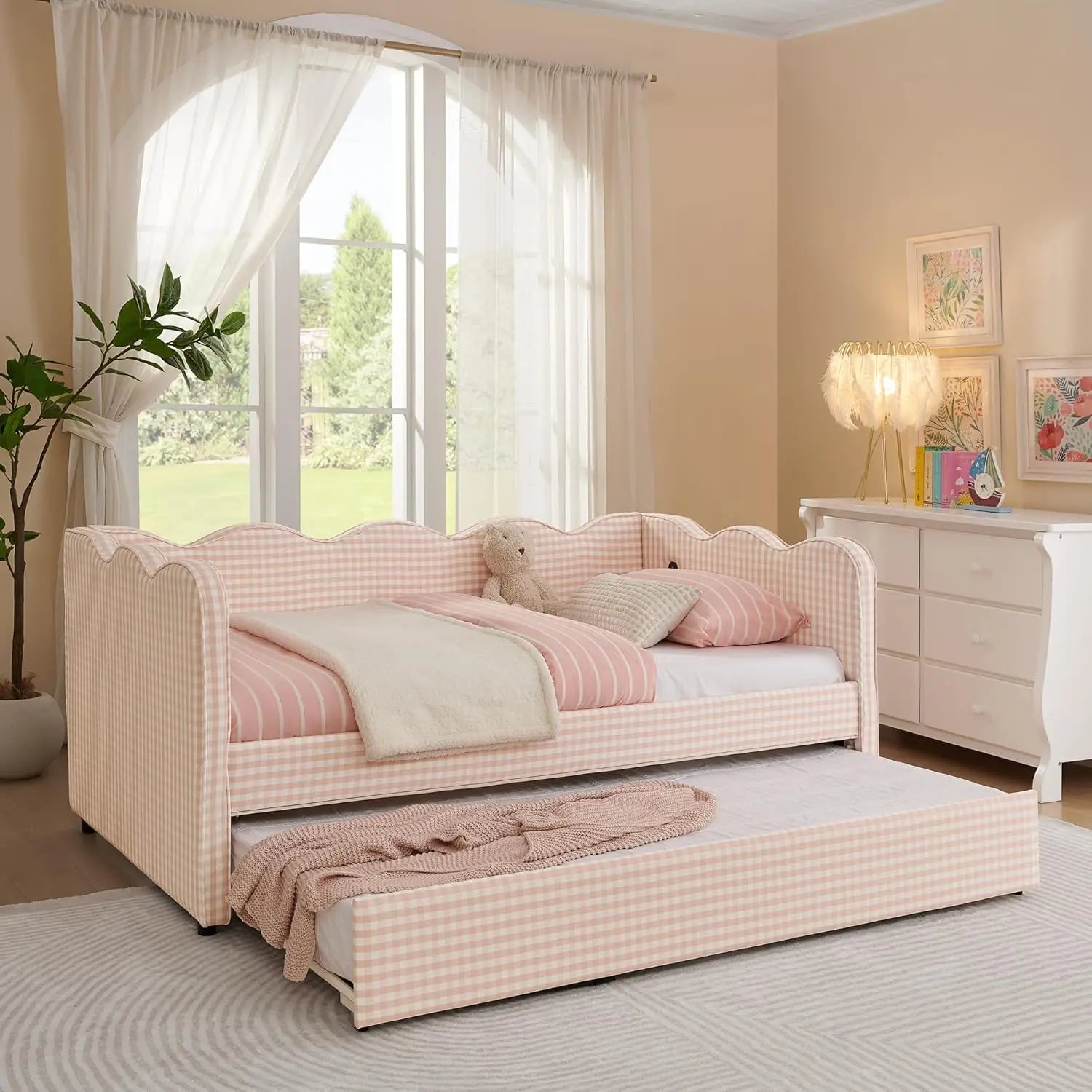 Twin Upholstered Daybed Extendable Linen Sofa Bed