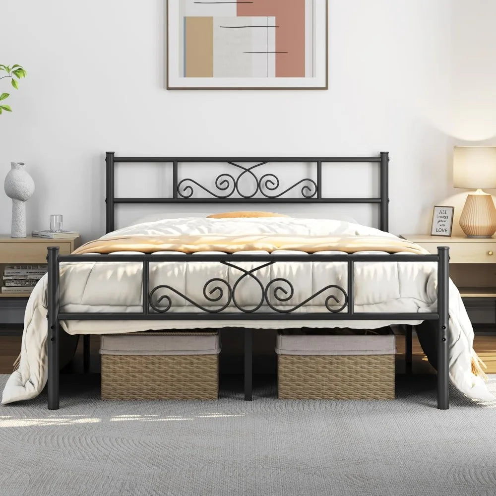 Queen Bed Frame with Metal Platform Bed with Headboard Footboard for Bedroom