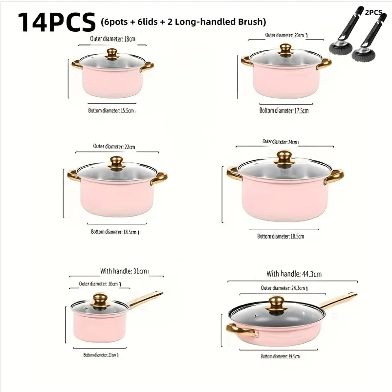 14pcs Heavy-Duty Stainless Steel Non-Stick Cookware Set