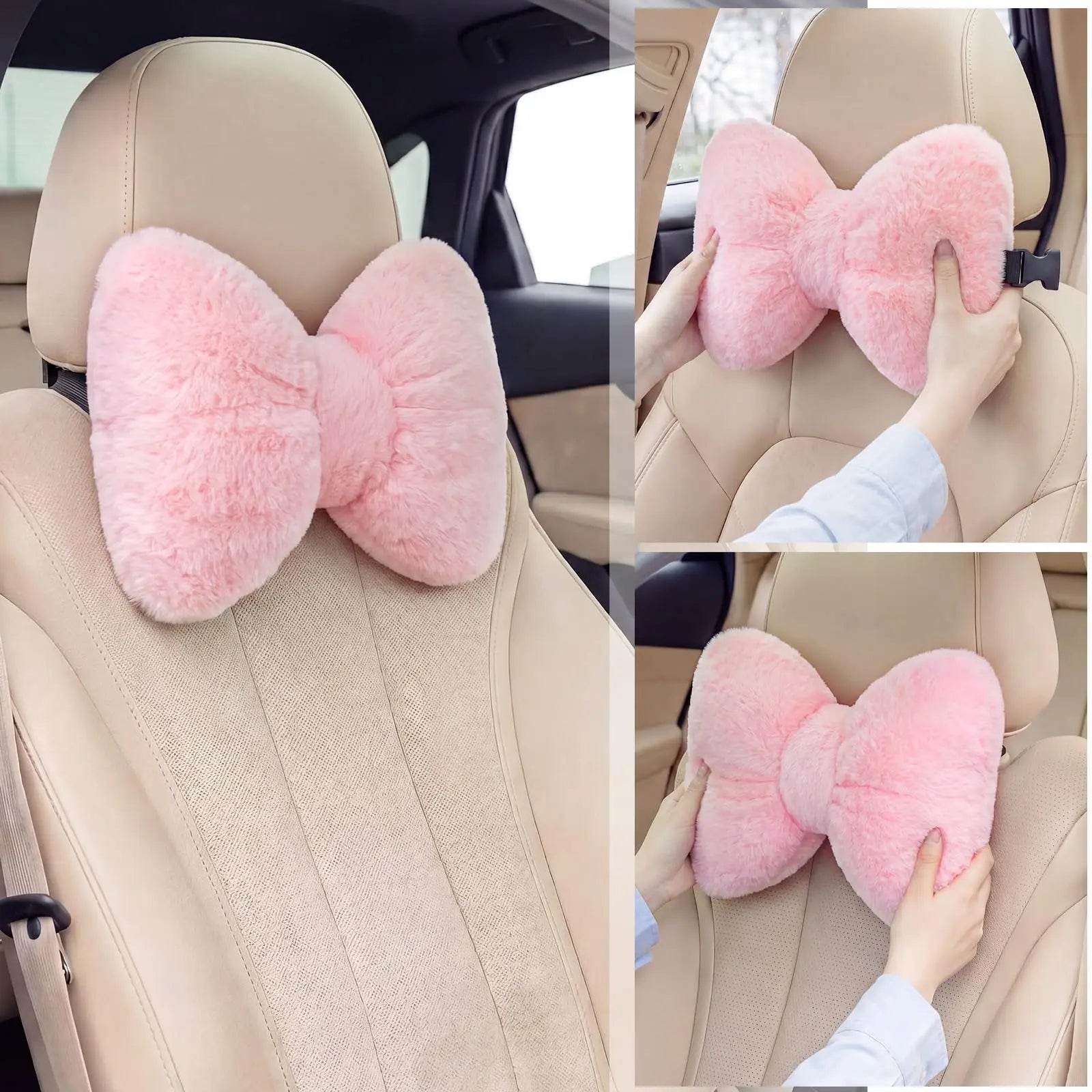 2 Pcs Car Neck Pillow Soft Plush Bow Headrest Support Comfortable