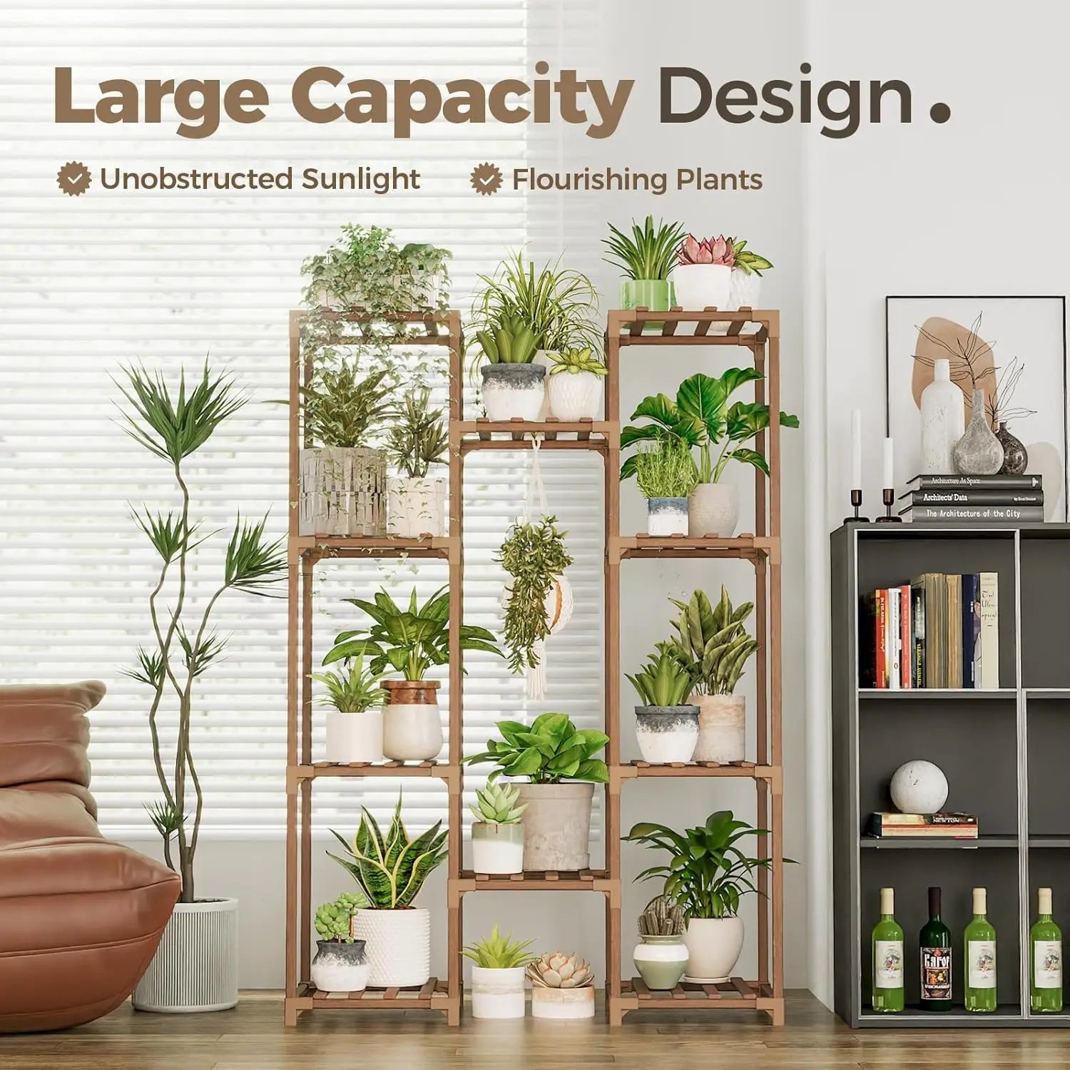 Large Wooden Plant Stand with 10 Shelves for Indoor Outdoor Decor