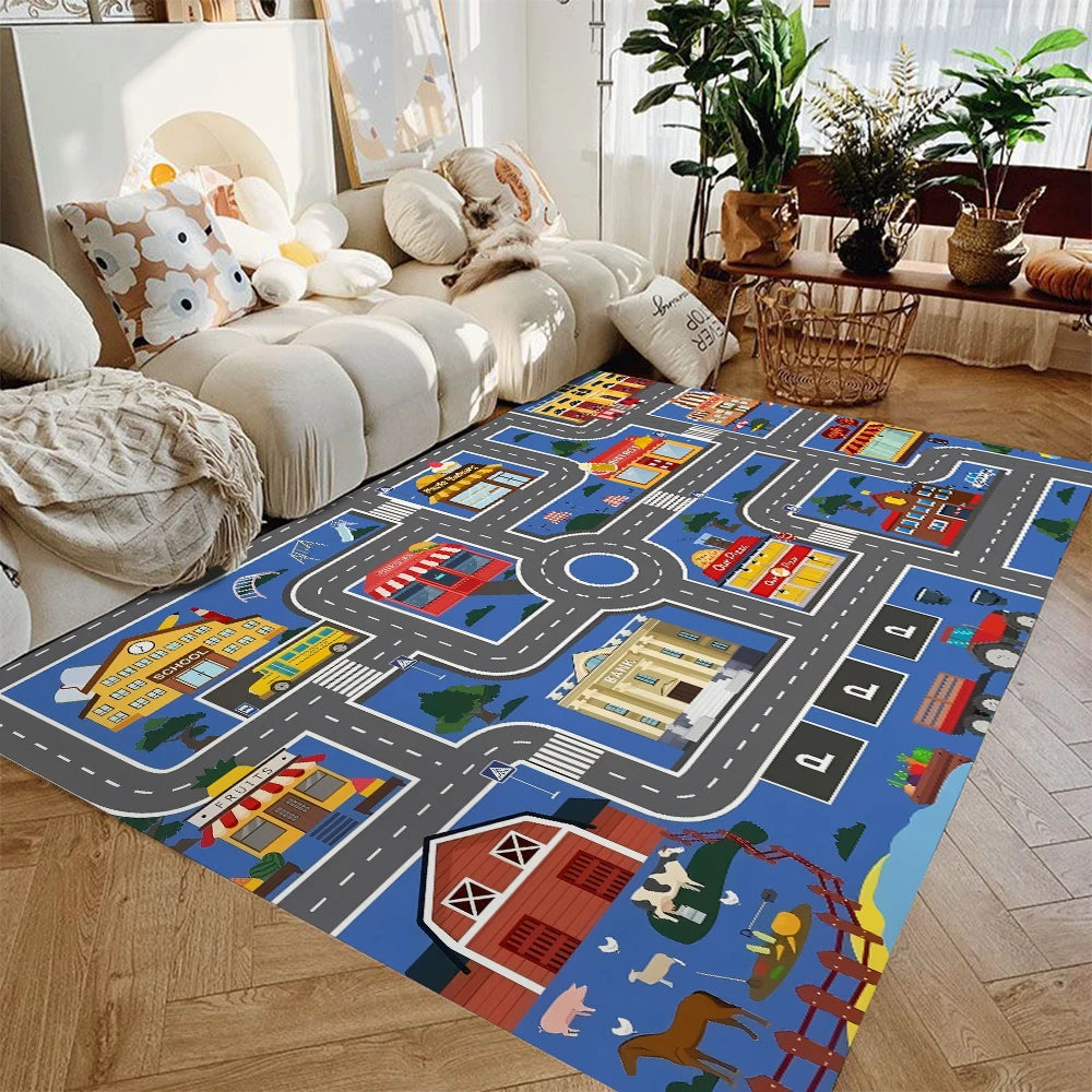 Car Play Mat for Boys and Girls Highway City Traffic Themed