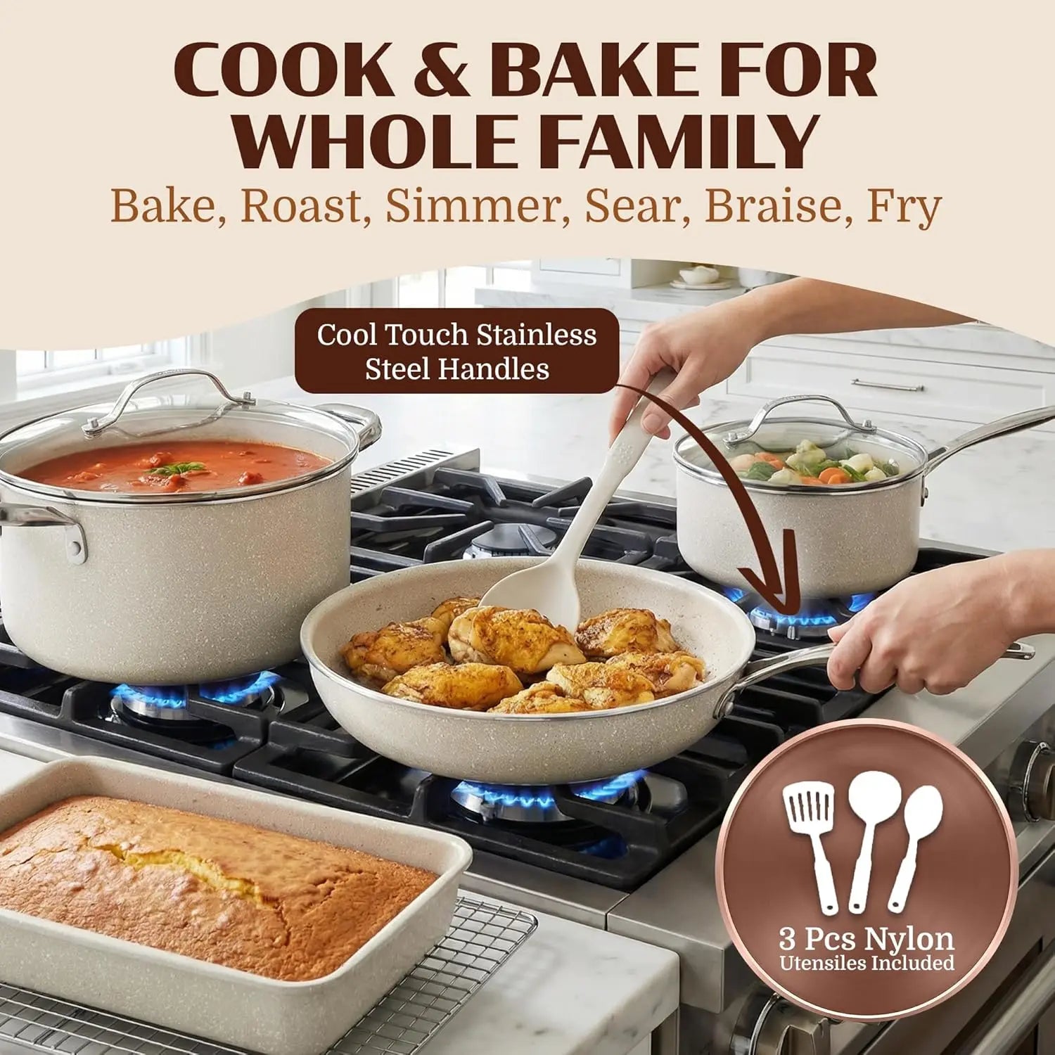 20 Pc Ceramic Nonstick Cookware Set, Complete Pots and Pans with Bakeware