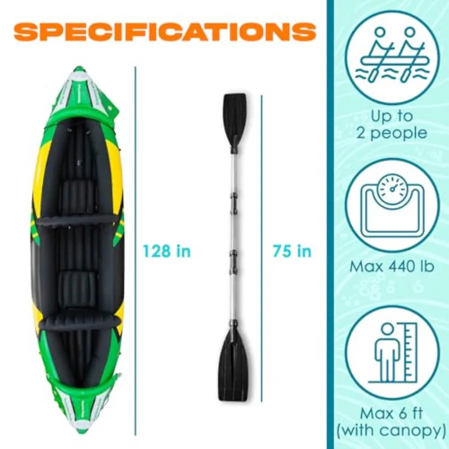 Inflatable Kayak 2 Person with Detachable Sun Canopy Heavy-Duty