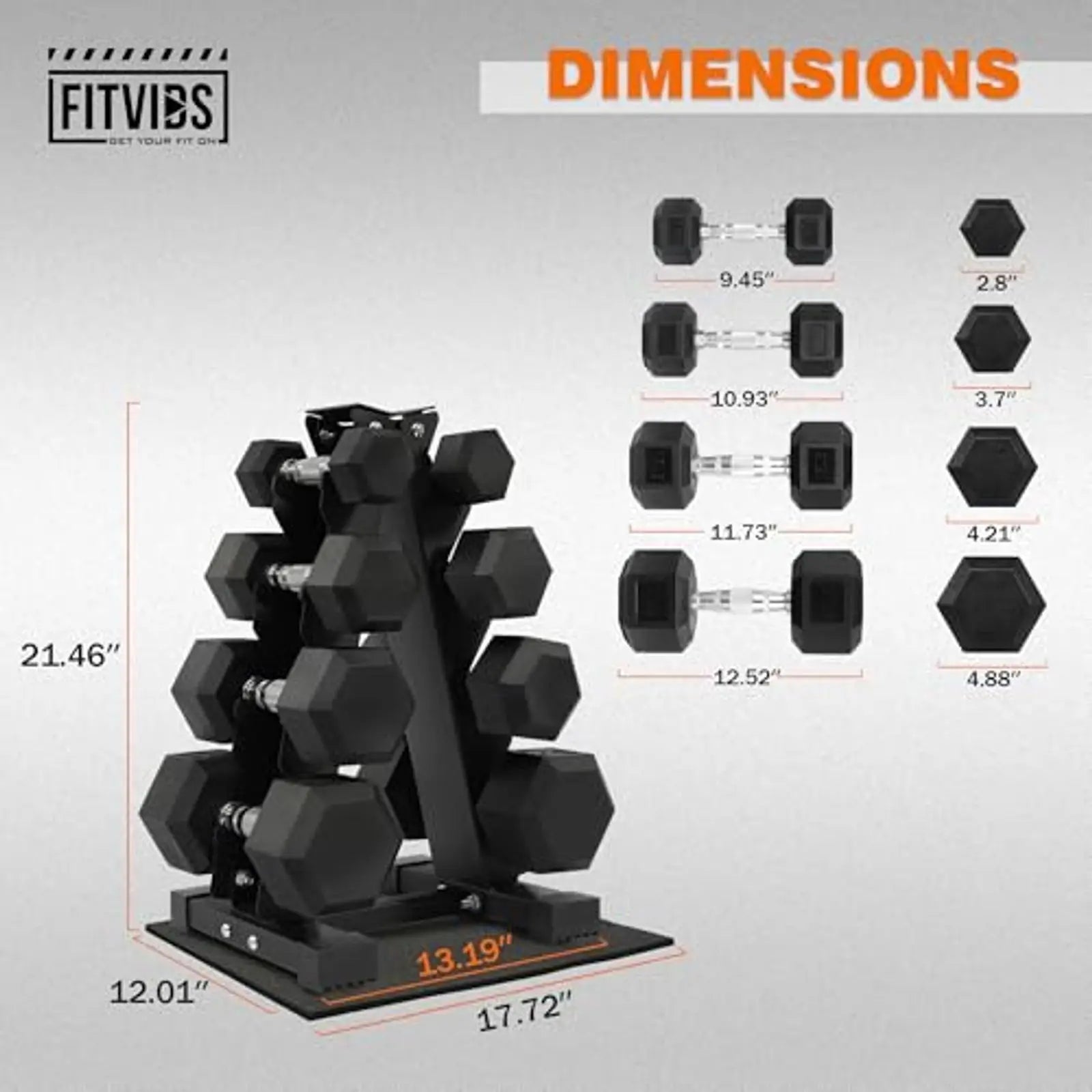 Rubber Coated Anti-Slip Grip Dumbbell Set with Storage Rack