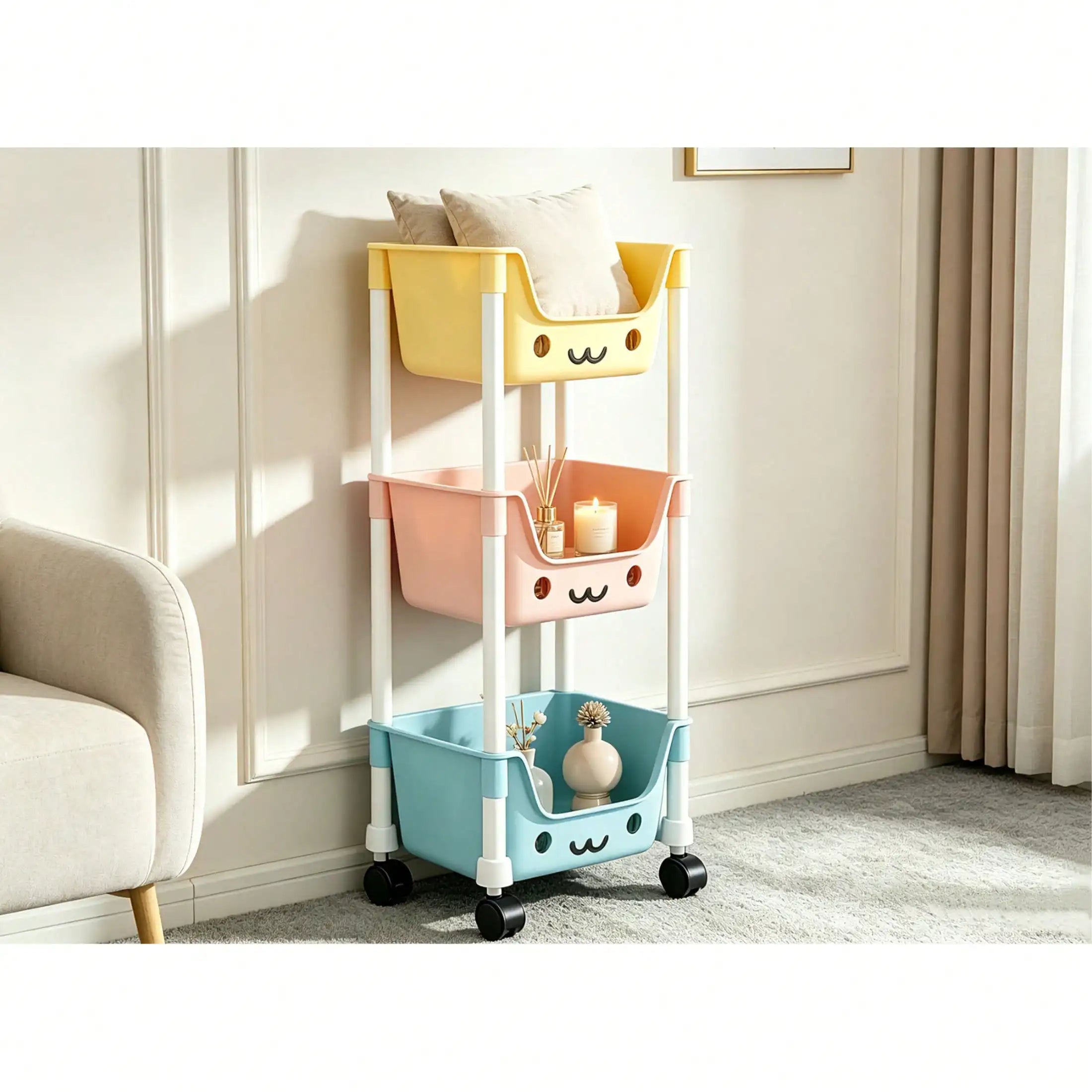 Multi-Layer Rolling Storage Cart, Kids Toy Organizer With Wheels