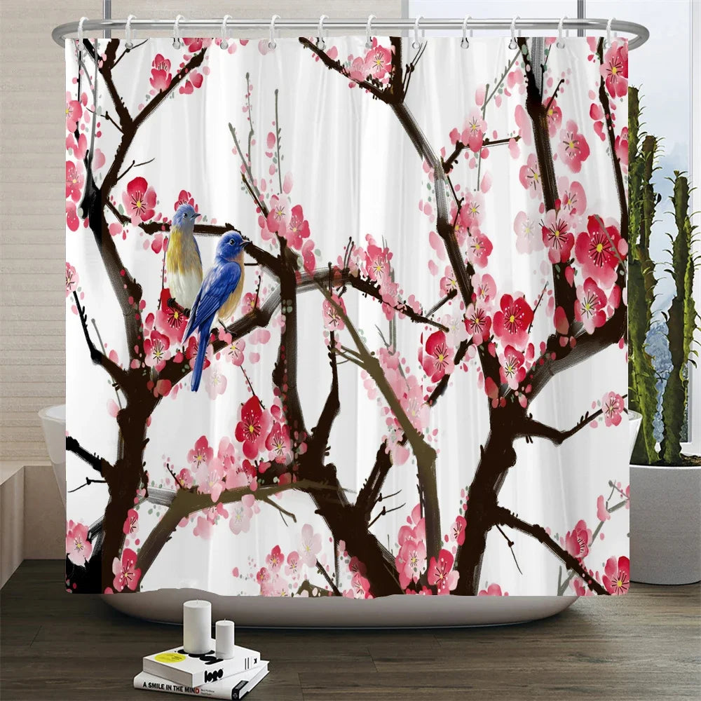 Chinese Style Flower and Birds Tree Shower Curtains