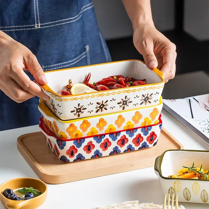 Rectangular Oval Bakeware Pan With Handle Ceramic Baking dish