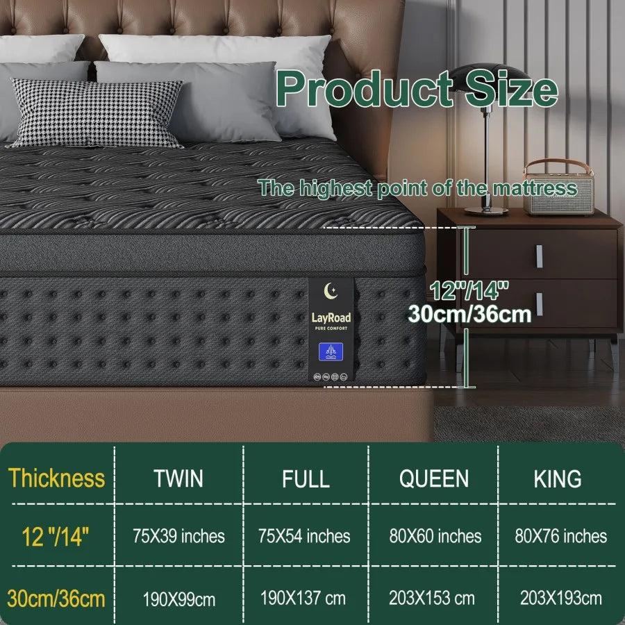 12/14Inch Memory Foam Spring Mattress Single/Double/Queen/King Sizes Boxed Mattress
