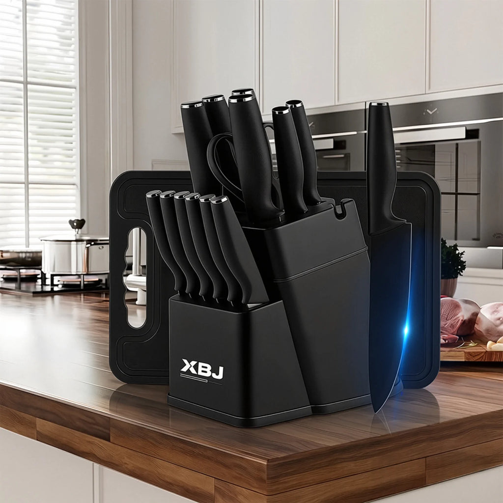 15 Pcs Stainless Steel Kitchen Knife Set with Block & Cutting Board