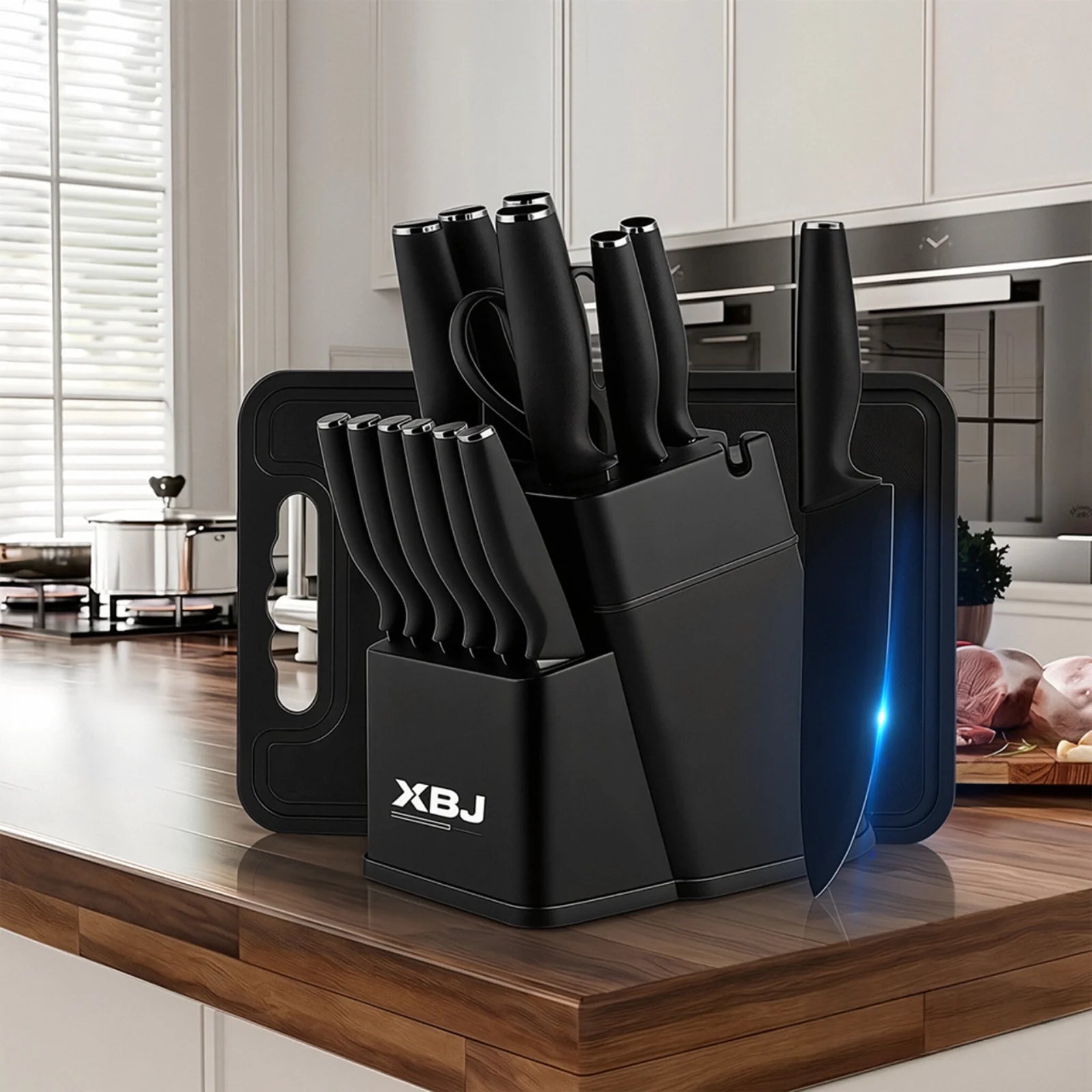 15 Pcs Stainless Steel Kitchen Knife Set with Block & Cutting Board