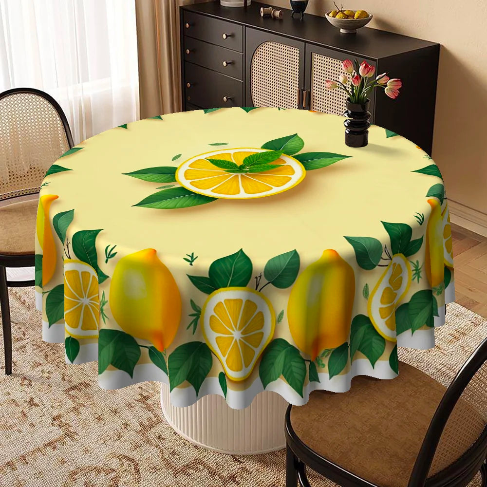 Lemons Theme Orange Green Leaves Tablecloth