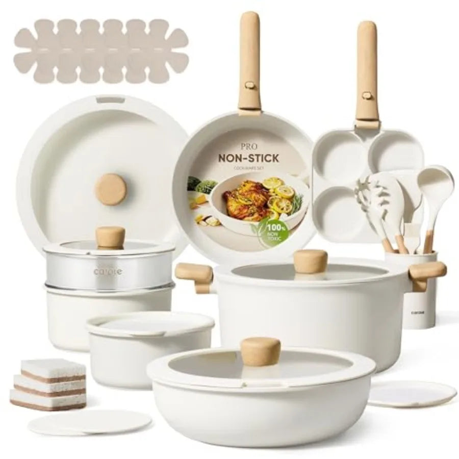 Ceramic Cookware Set, Pots and Pans Set Nonstick, Non-Toxic Cookware Detachable Handle