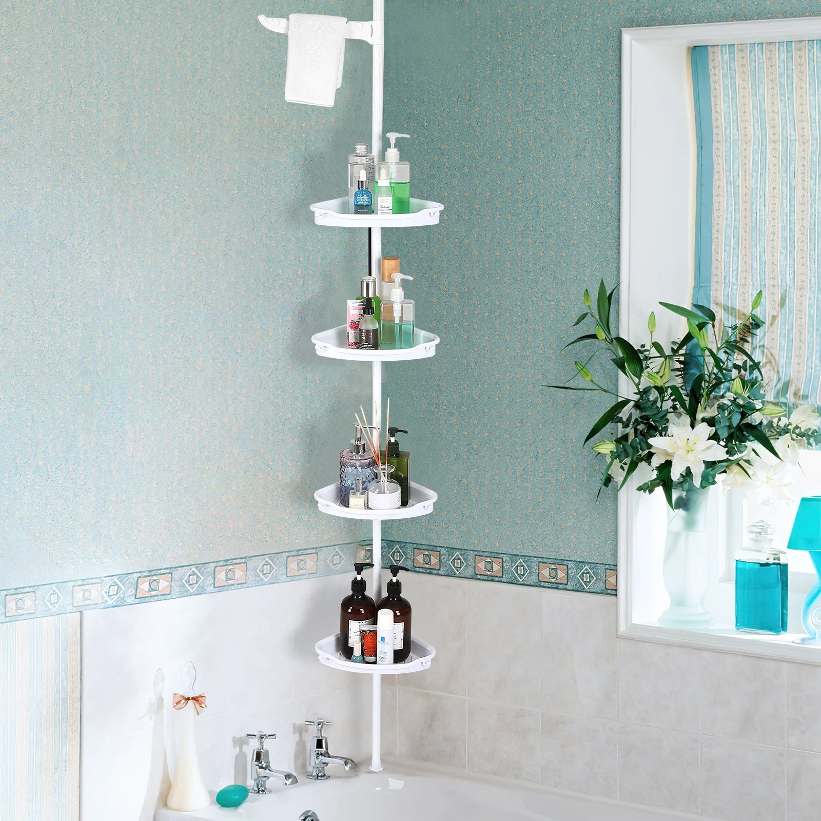 4-Tier Adjustable Corner Shelves Bathroom Storage Organizer