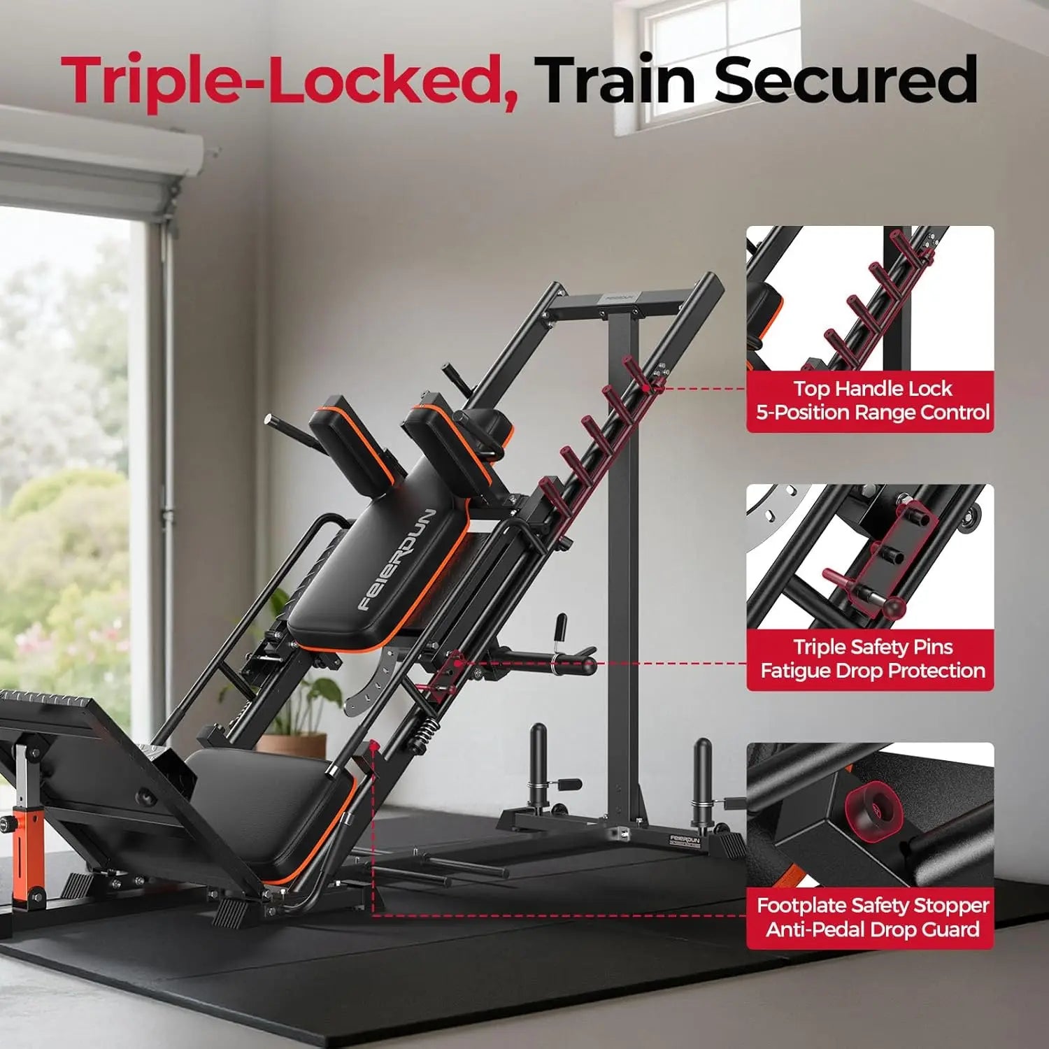 FEIERDUN 3‑in‑1 Leg Press Hack Squat Machine with Ultra-Quiet Pulley System