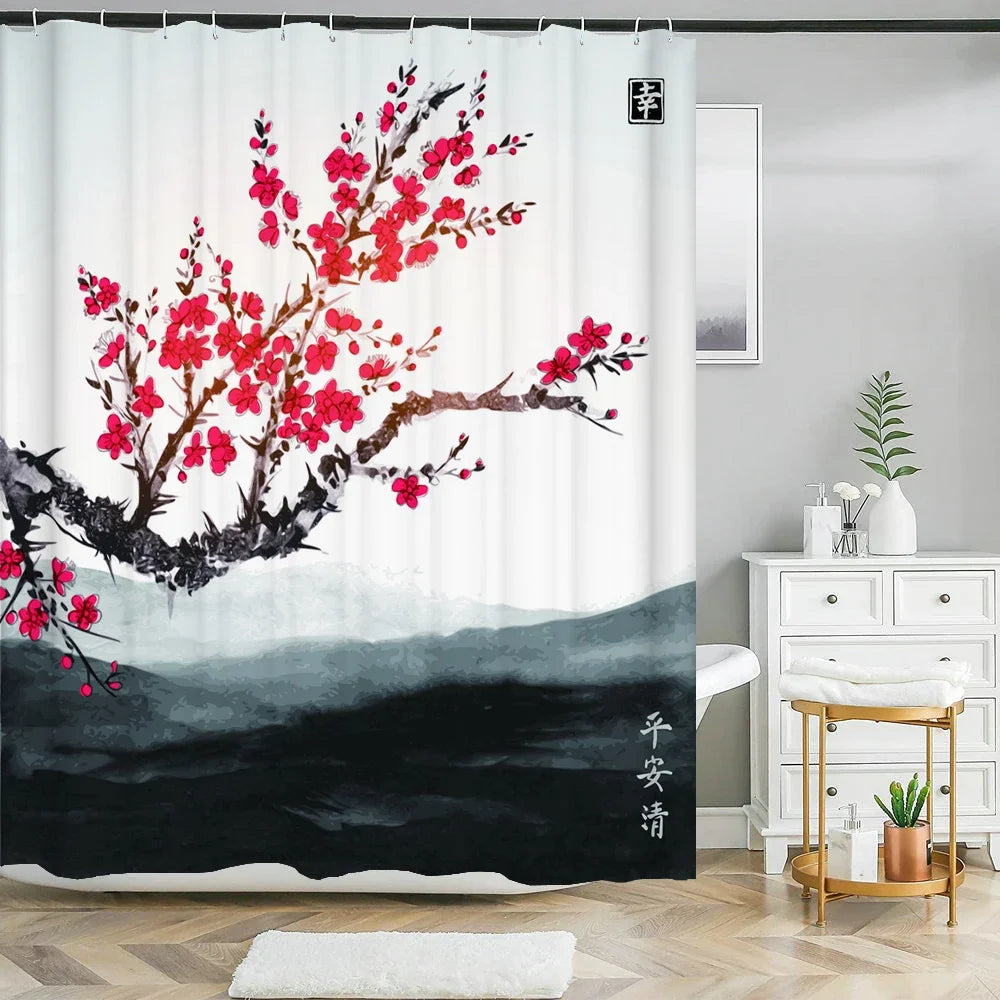 Chinese Style Flower and Birds Tree Shower Curtains