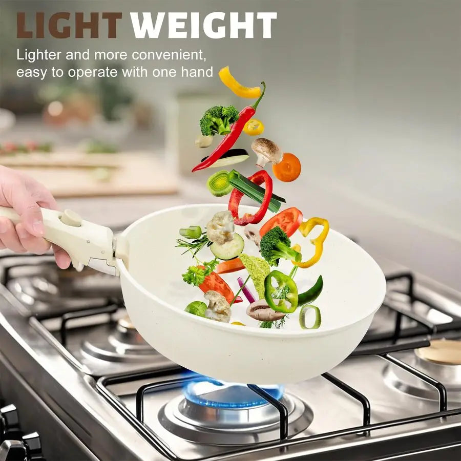 10 pcs Pots and Pan Set Non Stick with Detachable Handle, Ceramic Cookware Set