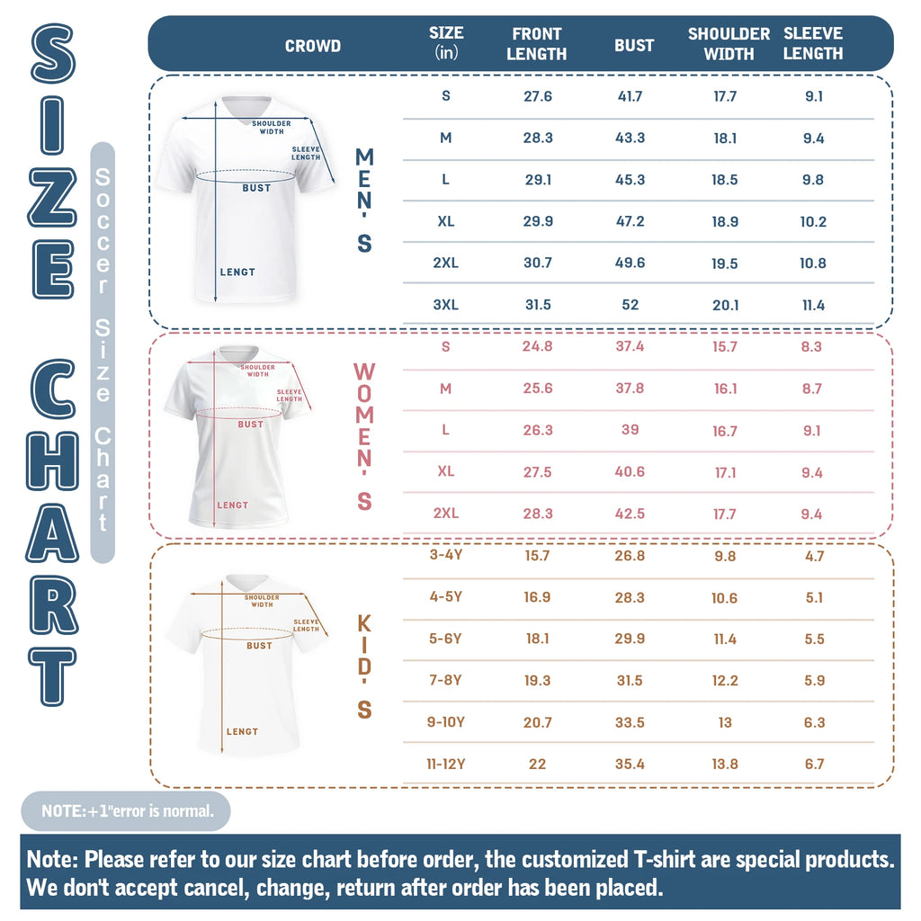 Personalized Soccer Jersey Name Number V-neck Shirt for Men Youth Women