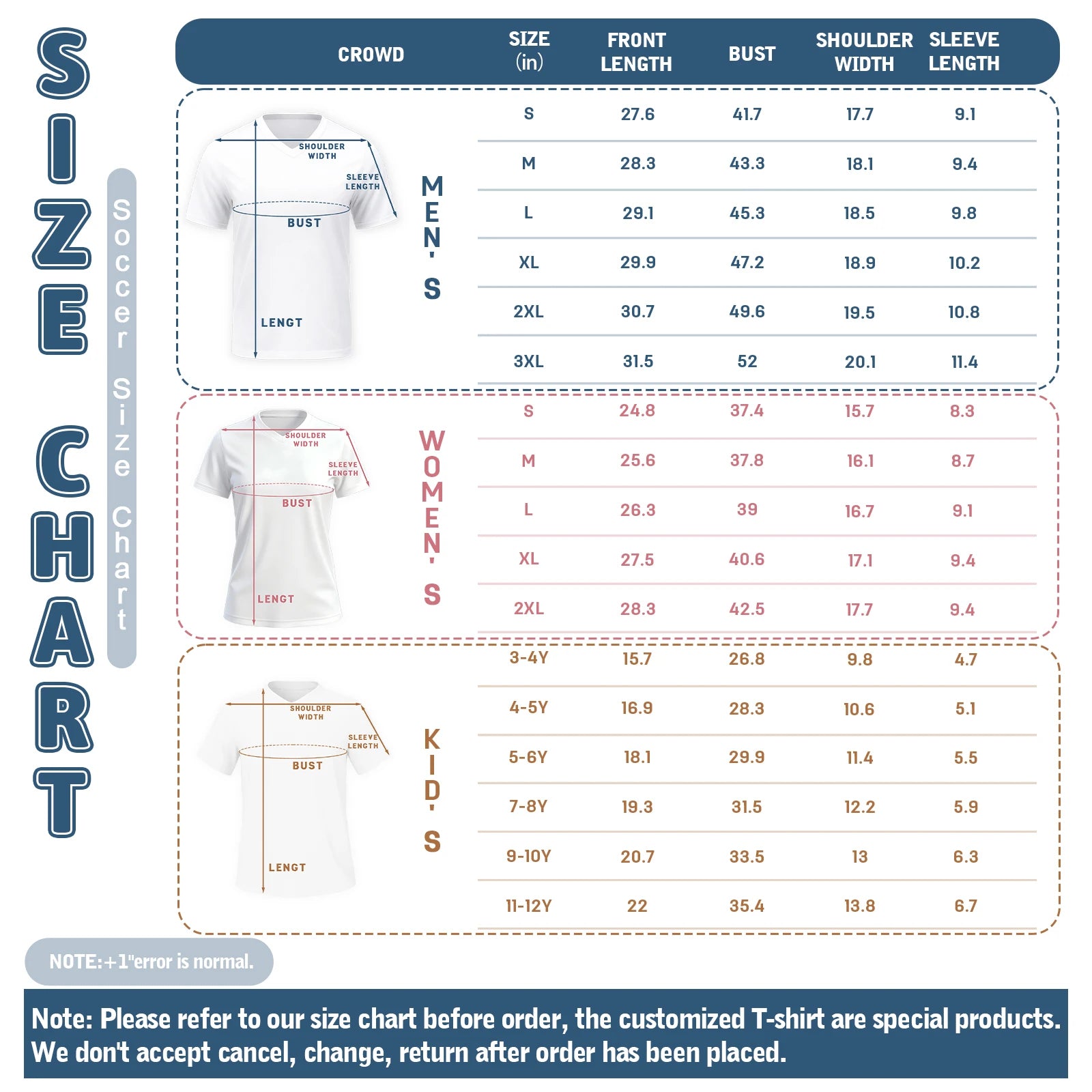 Personalized Soccer Jersey Name Number V-neck Shirt for Men Youth Women