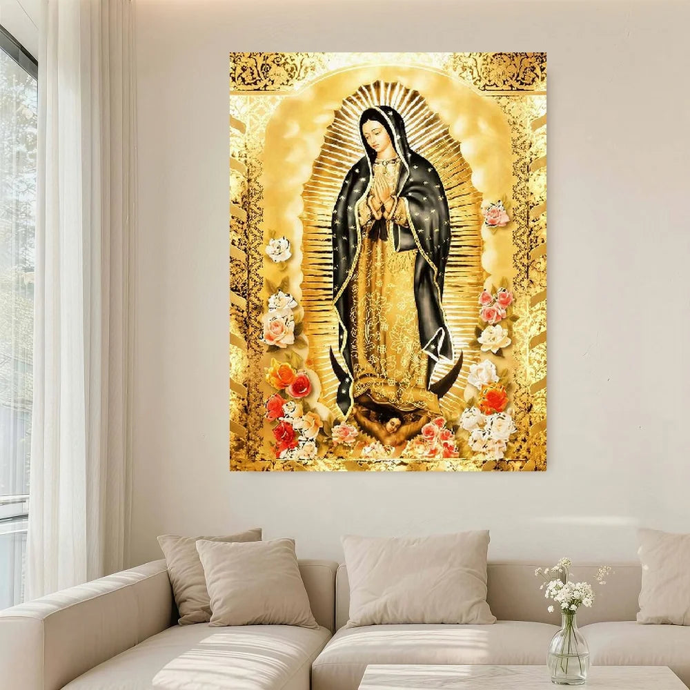 Framed Flat,1pc Golden Religious Virgin Art