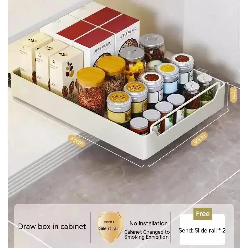 Kitchen Pull-out Drawers with Tray Spice Storage & Pot Organizer