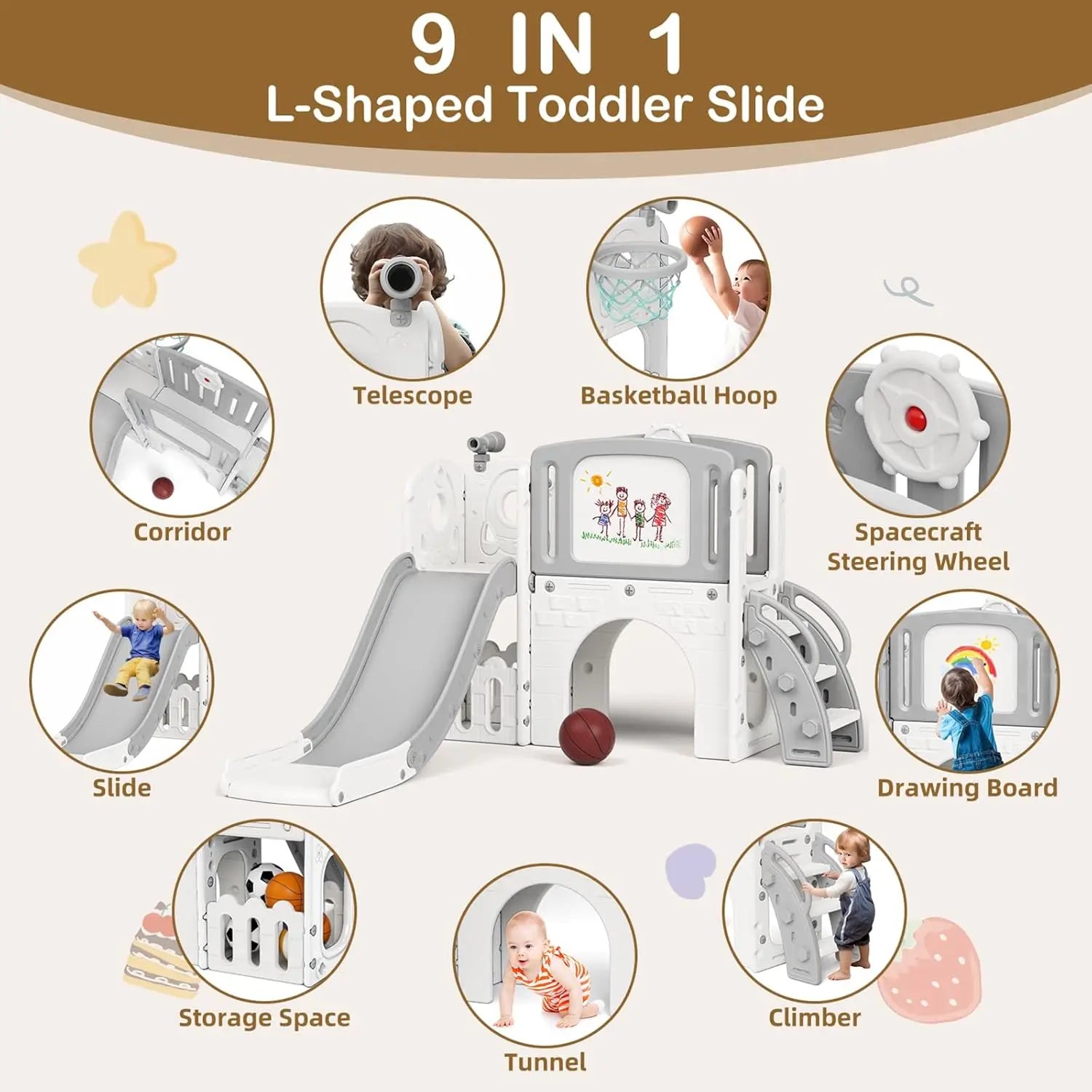 Toddler Slide 9 in 1 Indoor Playground Outdoor Playset