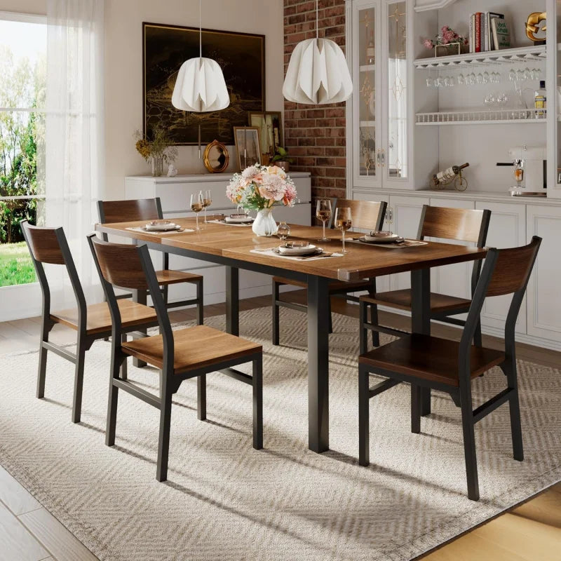 2026：-Piece 6 , 63 Extendable Kitchen Table & Chairs Set 4-6, Dining RoomTable with Sol