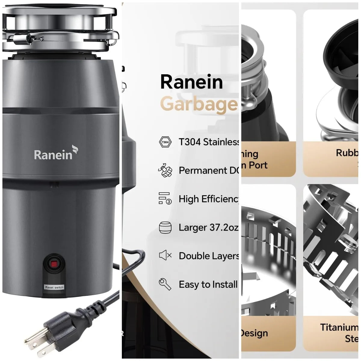1/2 HP Garbage Disposal with Power Cord