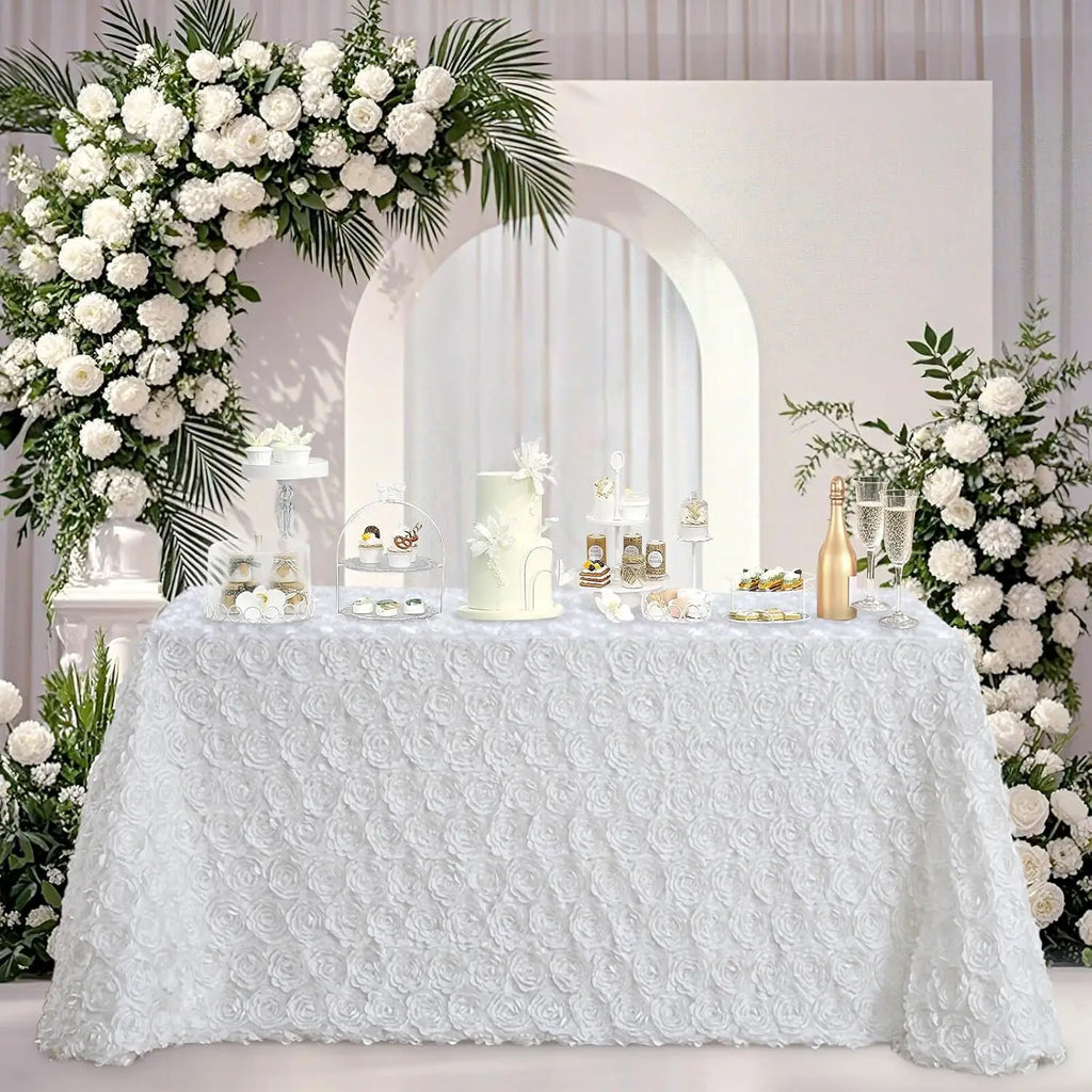 White Rosette Wedding Decoration Tablecloth