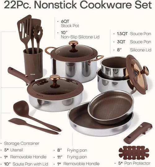 22pcs Stainless Steel Hybrid Nonstick cookware Set