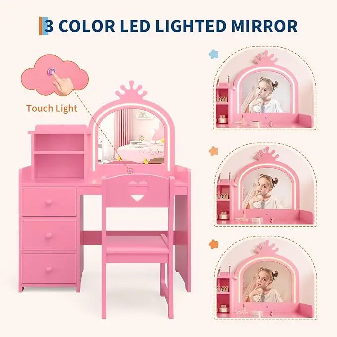Kids Makeup Vanity Desk & Chair Set