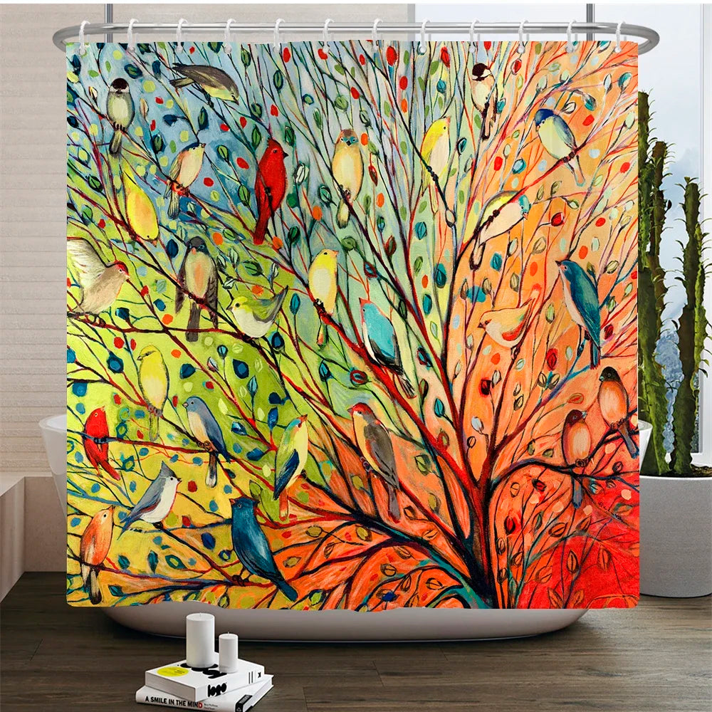 Chinese Style Flower and Birds Tree Shower Curtains