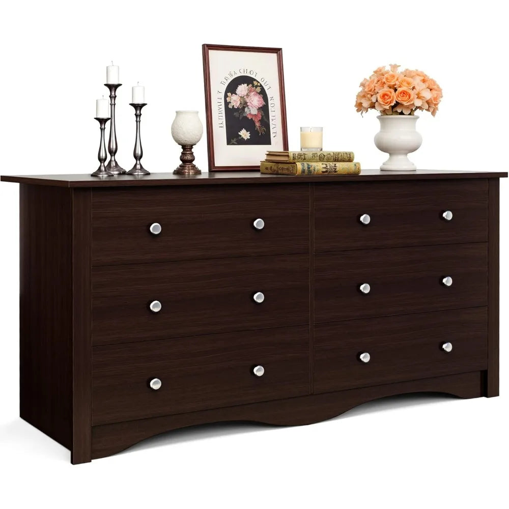 Dresser for Bedroom, 6 Wood Dresser Drawers