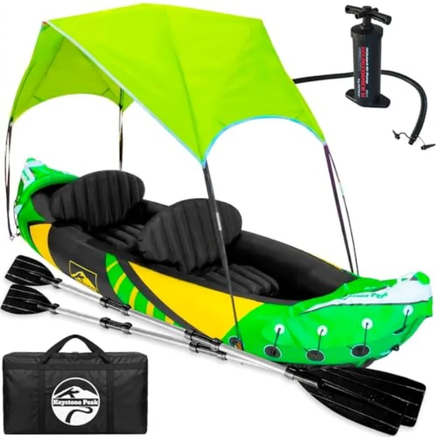 Inflatable Kayak 2 Person with Detachable Sun Canopy Heavy-Duty