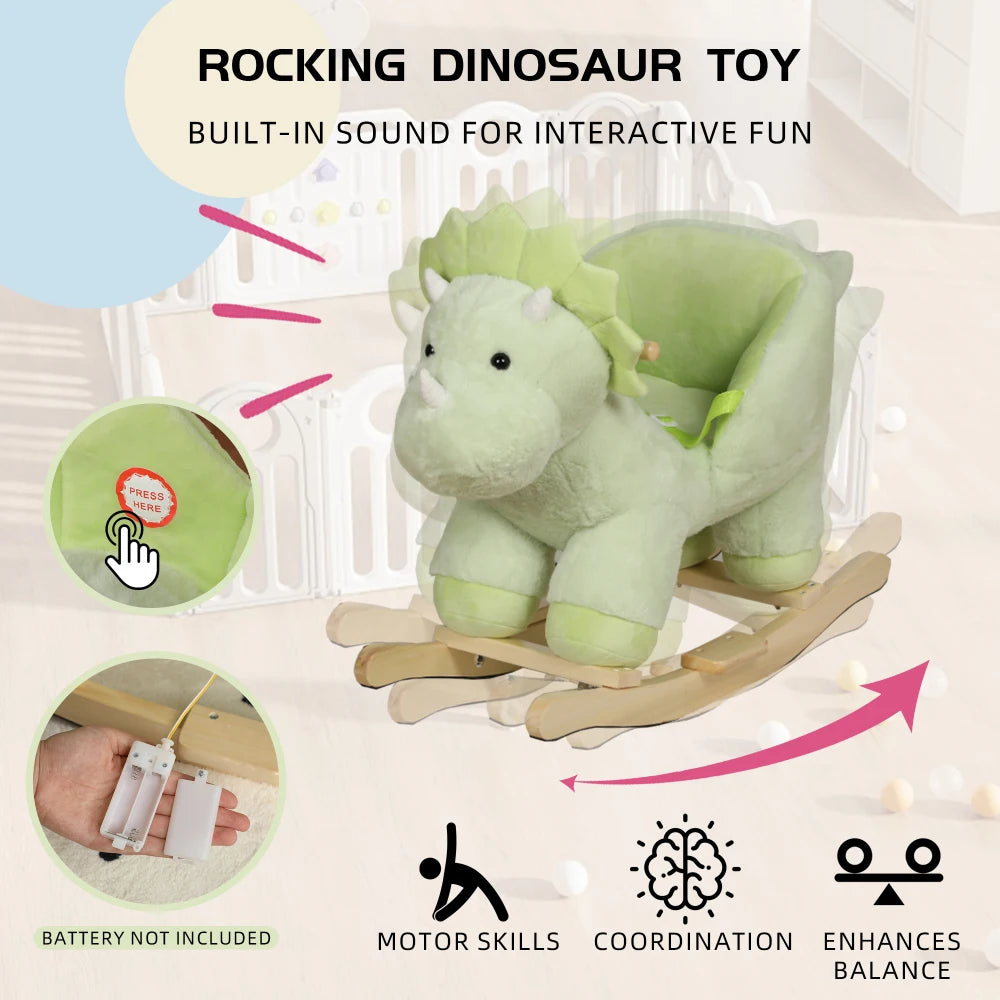 Kids Ride-On Rocking Horse Toy with Jingle Bells,Dinosaur Rocking Toy