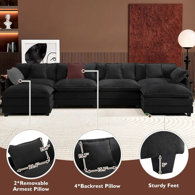 U-Shaped Modern Sofa with 2 Ottoman