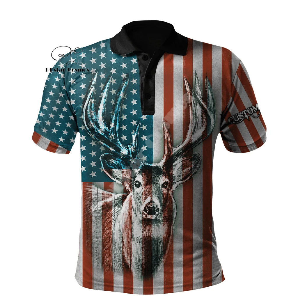 Custom Name Deer Hunting Camo Casual Collar Polo Shirts Short Sleeves