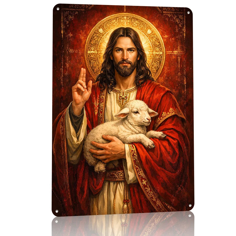 Jesus Christ Holding a Lamb Tinplate Poster Wall Art