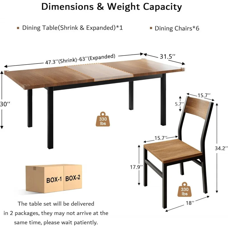 2026：-Piece 6 , 63 Extendable Kitchen Table & Chairs Set 4-6, Dining RoomTable with Sol