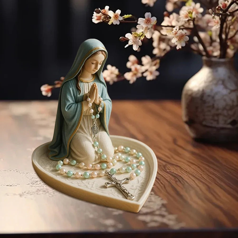 Virgin Mary Rosary Holder Statue Resin Our Lady of Grace Statue Holy Mother Figure Catholic Religious Home Decor