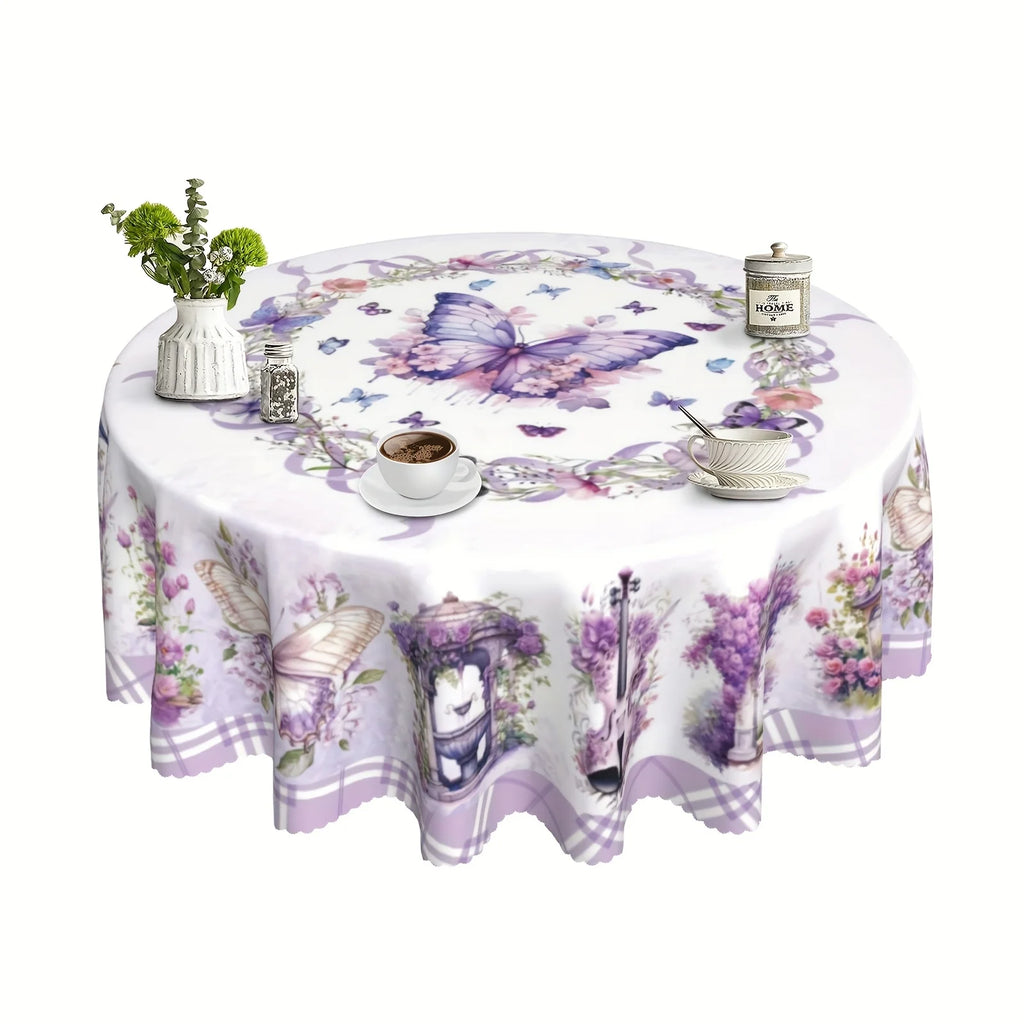 Purple Floral/Butterfly Round Tablecloth