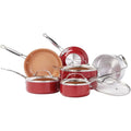 10 Pcs Red Copper Cookware Set Copper-Infused Ceramic Non-Stick Pots Pans Kitchen Cooking Tools