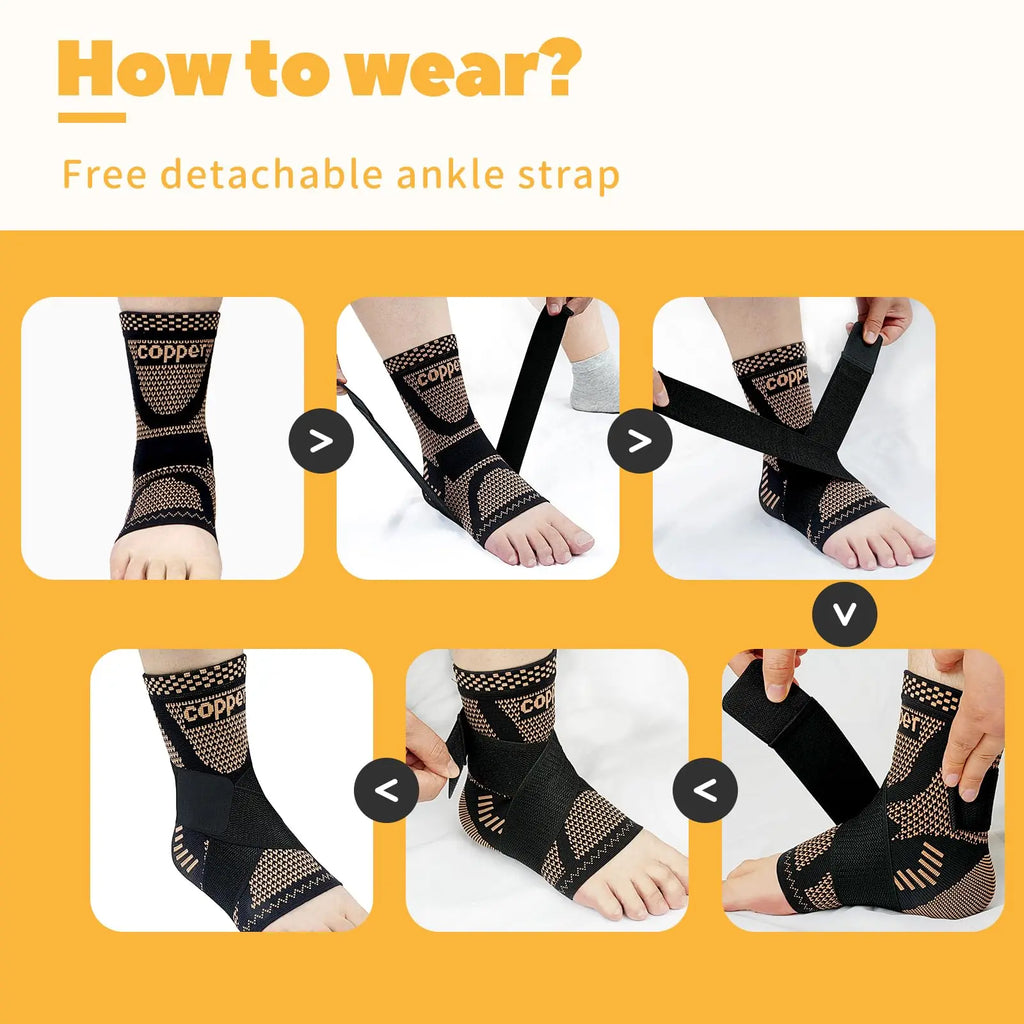1Pc Ankle Brace for Women and Men, Ankle Compression Sleeve Support Copper Infused Ankle Brace, Support Heel Brace for Football