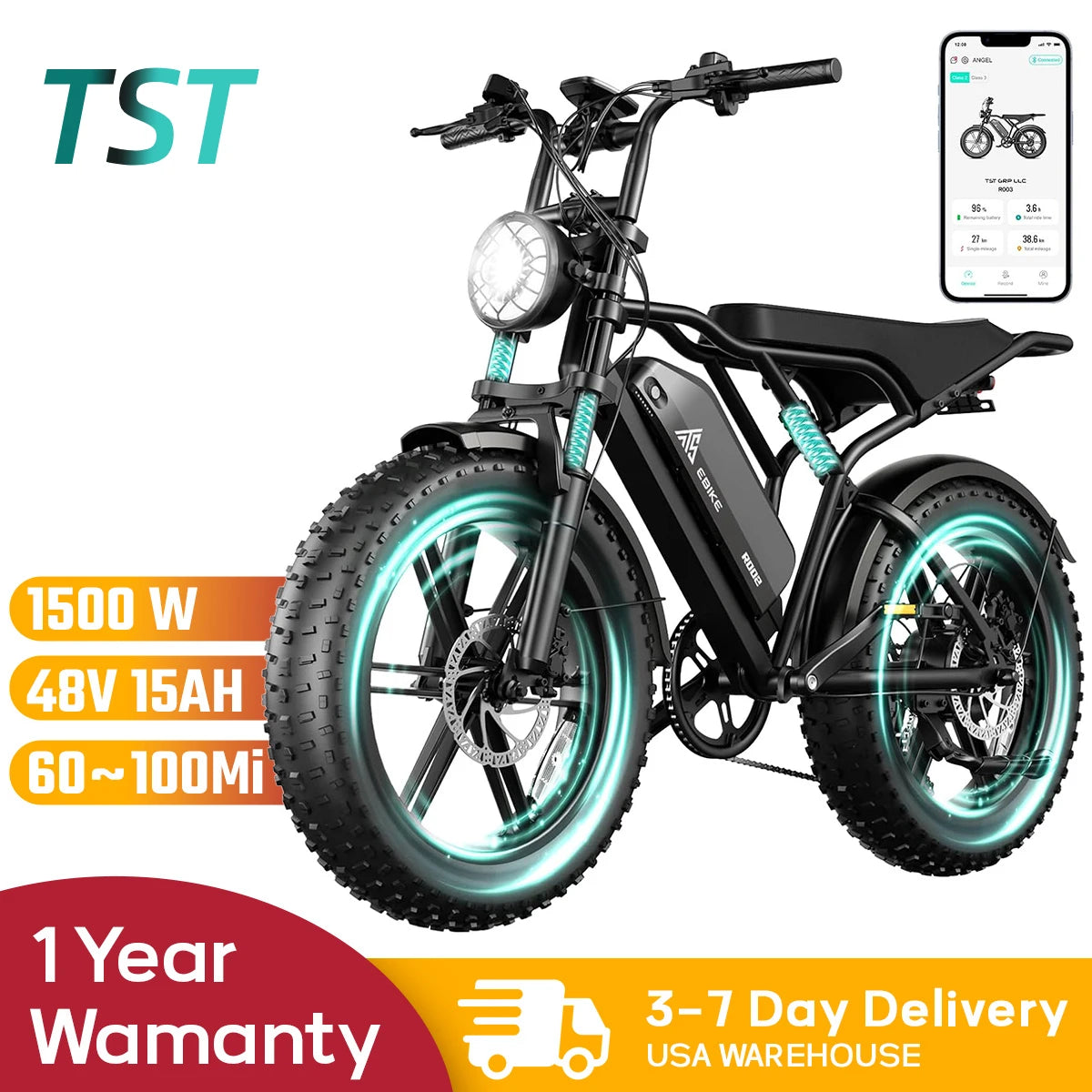 e-bike, 20" fat tires, 60-100mile range