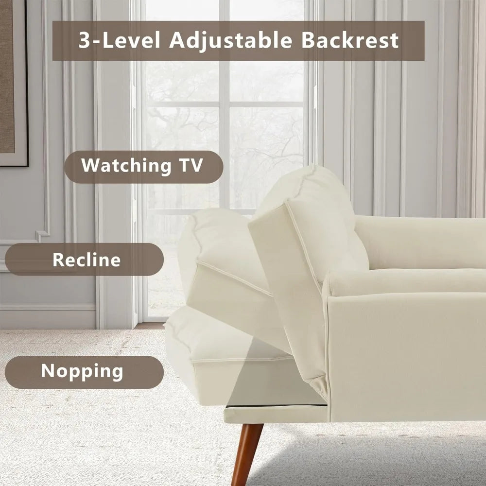 Convertible Sofa Bed Twin Size Linen Futon Couch with Adjustable Backrest