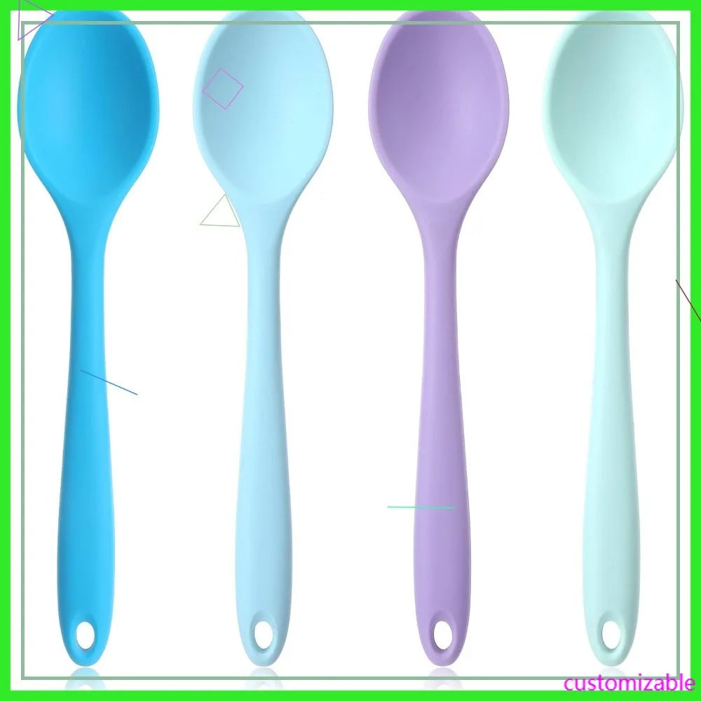 4 Pcs Silicone Spoons Heat Resistant Nonstick Kitchen Mixing Spoon Set for Cooking Baking Serving (Multicolor)