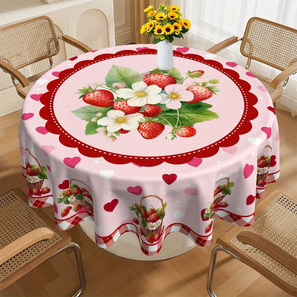 Strawberry White Flower Design Tablecloth