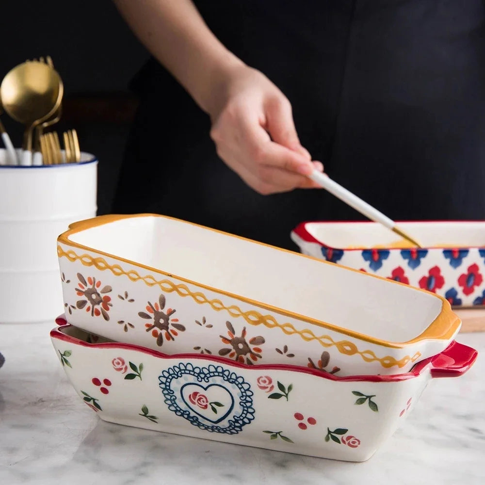 Rectangular Oval Bakeware Pan With Handle Ceramic Baking dish